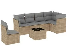 Sofa Sofos komplektas su pagalvėlėmis, 7 dalių, smėlio, poliratanas