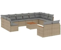 Sofa Sofos komplektas su pagalvėlėmis, 13 dalių, smėlio, poliratanas
