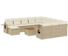 Sofa Sofos komplektas su pagalvėlėmis, 13 dalių, smėlio, poliratanas