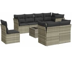 Sofa Sofos komplektas su pagalvėlėmis, 9 dalių, pilkas, poliratanas
