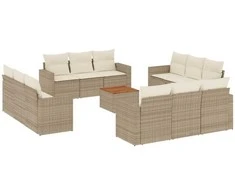 Sofa Sofos komplektas su pagalvėlėmis, 13 dalių, smėlio, poliratanas