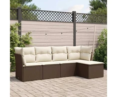 Lauko baldų komplektas Sofos komplektas su pagalvėlėmis, 5 dalių, rudas, poliratanas