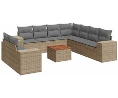Sofa Sofos komplektas su pagalvėlėmis, 10 dalių, smėlio, poliratanas