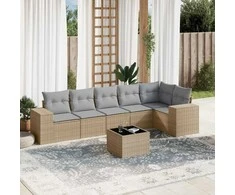 Sofa Sofos komplektas su pagalvėlėmis, 7 dalių, smėlio, poliratanas