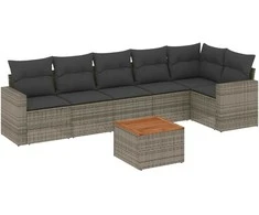 Sofa Sofos komplektas su pagalvėlėmis, 7 dalių, pilkas, poliratanas
