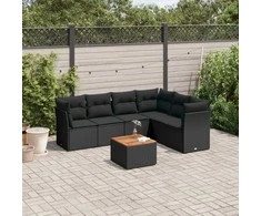 Lauko baldų komplektas Sofos komplektas su pagalvėlėmis, 7 dalių, juodas, poliratanas