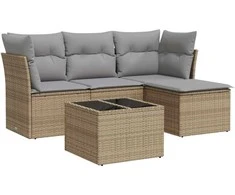 Sofa Sofos komplektas su pagalvėlėmis, 5 dalių, smėlio, poliratanas