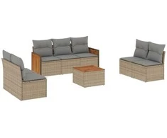 Sofa Sofos komplektas su pagalvėlėmis, 8 dalių, smėlio, poliratanas