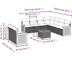 Sofa Sofos komplektas su pagalvėlėmis, 10 dalių, smėlio, poliratanas