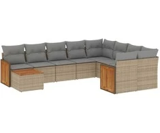 Sofa Sofos komplektas su pagalvėlėmis, 10 dalių, smėlio, poliratanas