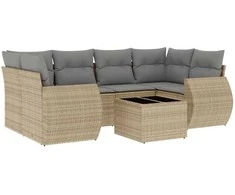 Sofa Sofos komplektas su pagalvėlėmis, 7 dalių, smėlio, poliratanas