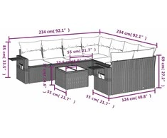 Lauko baldų komplektas Sofos komplektas su pagalvėlėmis, 9 dalių, pilkas, poliratanas