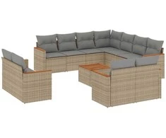 Sofa Sofos komplektas su pagalvėlėmis, 12 dalių, smėlio, poliratanas