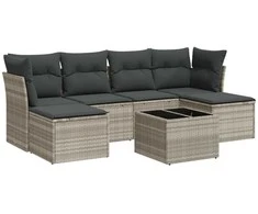Sofa Sofos komplektas su pagalvėlėmis, 7 dalių, pilkas, poliratanas