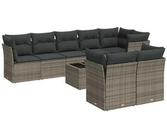 Sofa Sofos komplektas su pagalvėlėmis, 9 dalių, pilkas, poliratanas