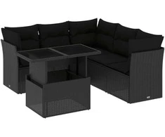 Lauko baldų komplektas Sofos komplektas su pagalvėlėmis, 6 dalių, juodas, poliratanas