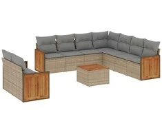Sofa Sofos komplektas su pagalvėlėmis, 10 dalių, smėlio, poliratanas