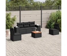 Sofa Sofos komplektas su pagalvėlėmis, 6 dalių, juodas, poliratanas