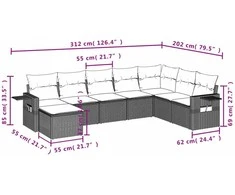 Lauko baldų komplektas Sofos komplektas su pagalvėlėmis, 8 dalių, juodas, poliratanas