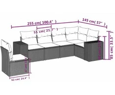 Sofa Sofos komplektas su pagalvėlėmis, 6 dalių, pilkas, poliratanas