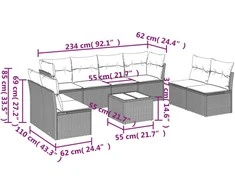 Sofa Sofos komplektas su pagalvėlėmis, 9 dalių, pilkas, poliratanas