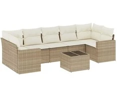 Sofa Sofos komplektas su pagalvėlėmis, 8 dalių, smėlio, poliratanas