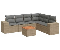 Sofa Sofos komplektas su pagalvėlėmis, 7 dalių, smėlio, poliratanas