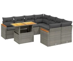 Lauko baldų komplektas Sofos komplektas su pagalvėlėmis, 9 dalių, pilkas, poliratanas