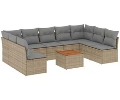 Sofa Sofos komplektas su pagalvėlėmis, 10 dalių, smėlio, poliratanas