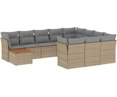 Sofa Sofos komplektas su pagalvėlėmis, 11 dalių, smėlio, poliratanas