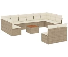 Sofa Sofos komplektas su pagalvėlėmis, 13 dalių, smėlio, poliratanas