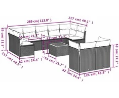 Sofa Sofos komplektas su pagalvėlėmis, 10 dalių, smėlio, poliratanas