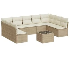 Sofa Sofos komplektas su pagalvėlėmis, 10 dalių, smėlio, poliratanas