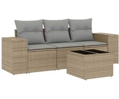 Sofa Sofos komplektas su pagalvėlėmis, 4 dalių, smėlio, poliratanas