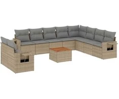 Sofa Sofos komplektas su pagalvėlėmis, 11 dalių, smėlio, poliratanas