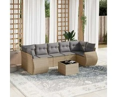 Sofa Sofos komplektas su pagalvėlėmis, 8 dalių, smėlio, poliratanas
