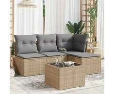 Sofa Sofos komplektas su pagalvėlėmis, 5 dalių, smėlio, poliratanas
