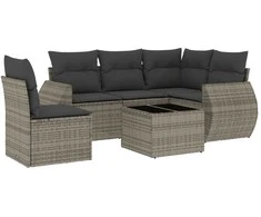 Sofa Sofos komplektas su pagalvėlėmis, 6 dalių, pilkas, poliratanas