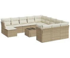 Sofa Sofos komplektas su pagalvėlėmis, 13 dalių, smėlio, poliratanas