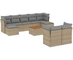 Sofa Sofos komplektas su pagalvėlėmis, 10 dalių, smėlio, poliratanas
