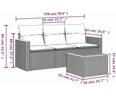 Sofa Sofos komplektas su pagalvėlėmis, 4 dalių, smėlio, poliratanas