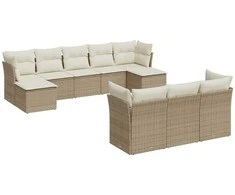 Sofa Sofos komplektas su pagalvėlėmis, 10 dalių, smėlio, poliratanas
