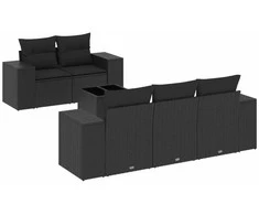 Sofa Sofos komplektas su pagalvėlėmis, 6 dalių, juodas, poliratanas