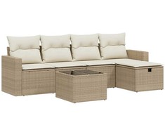 Sofa Sofos komplektas su pagalvėlėmis, 6 dalių, smėlio, poliratanas