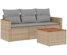 Sofa Sofos komplektas su pagalvėlėmis, 4 dalių, smėlio, poliratanas