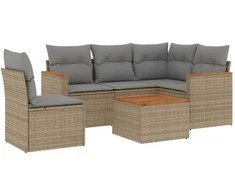 Sofa Sofos komplektas su pagalvėlėmis, 6 dalių, smėlio, poliratanas