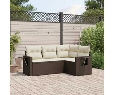 Lauko baldų komplektas Sofos komplektas su pagalvėlėmis, 4 dalių, rudas, poliratanas