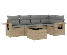 Sofa Sofos komplektas su pagalvėlėmis, 6 dalių, smėlio, poliratanas