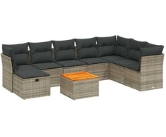 Sofa Sofos komplektas su pagalvėlėmis, 9 dalių, pilkas, poliratanas