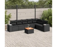 Sofa Sofos komplektas su pagalvėlėmis, 8 dalių, juodas, poliratanas